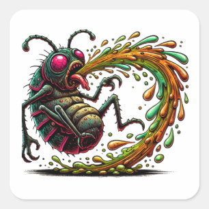 Bugging uit de regenboog braaksel bug vierkante sticker
