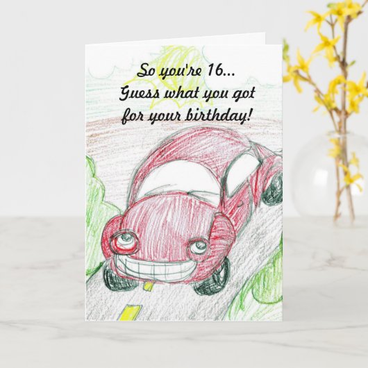 Buggy 16e verjaardag Kaart (Gele Bloem)