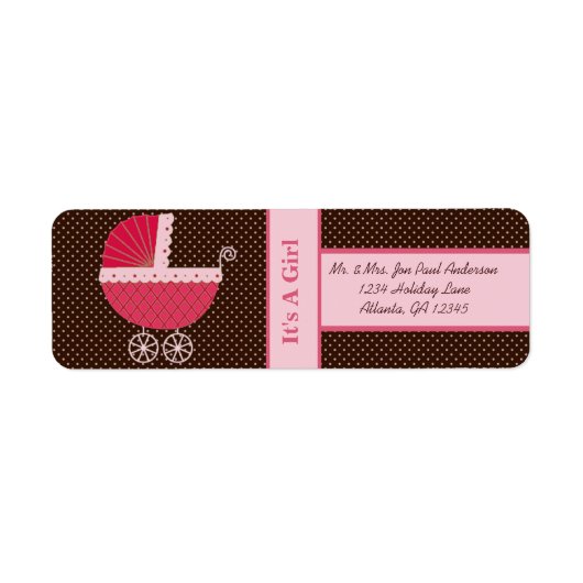 Buggy nieuwe baby het is een meisje bruin & roze S Etiket (Voorkant)