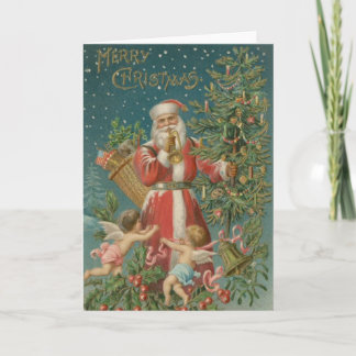 Bugle Santa Angels Christmas Card Feestdagen Kaart