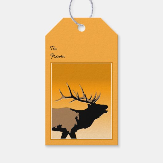 Bugling Bull Elk bij Sunset Original Wildlife Art Cadeaulabel (Voorkant)