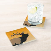 Bugling Bull Elk bij Sunset Original Wildlife Art Glazen Onderzetter (Schuin)
