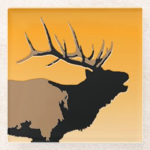 Bugling Bull Elk bij Sunset Original Wildlife Art Glazen Onderzetter