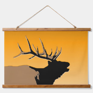 Bugling Bull Elk bij Sunset Original Wildlife Art Hangend Wandkleed