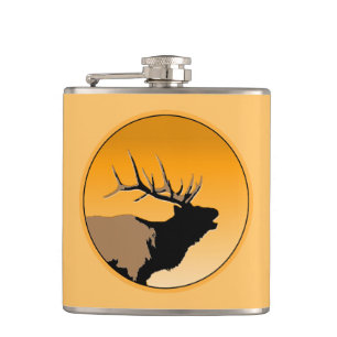 Bugling Bull Elk bij Sunset Original Wildlife Art Heupfles