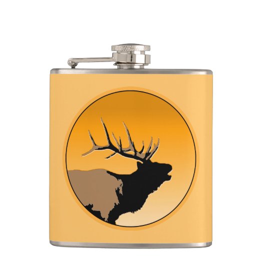 Bugling Bull Elk bij Sunset Original Wildlife Art Heupfles (Voorkant)