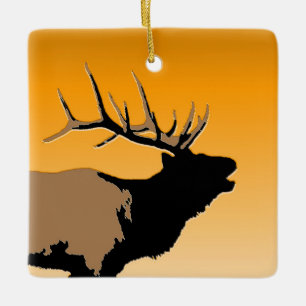 Bugling Bull Elk bij Sunset Original Wildlife Art Keramisch Ornament