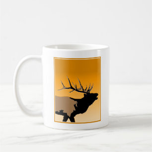 Bugling Bull Elk bij Sunset Original Wildlife Art Koffiemok