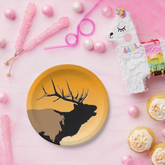 Bugling Bull Elk bij Sunset Original Wildlife Art Papieren Bordje (Feest)