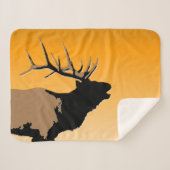 Bugling Bull Elk bij Sunset Original Wildlife Art Sherpa Deken (Voorkant (horizontaal))