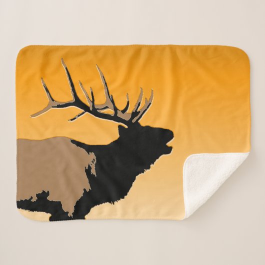 Bugling Bull Elk bij Sunset Original Wildlife Art Sherpa Deken (Voorkant (horizontaal))