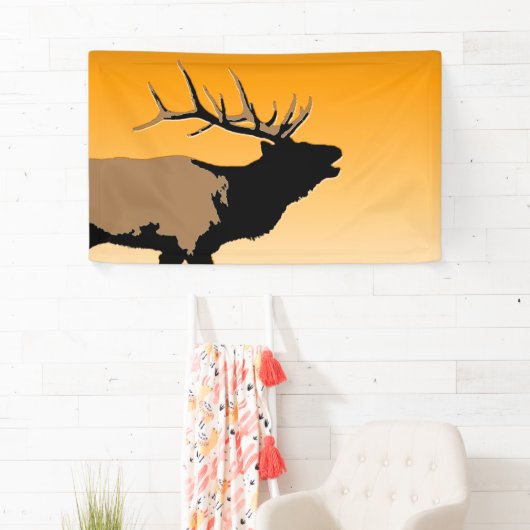 Bugling Bull Elk bij Sunset Original Wildlife Art Spandoek (Insitu)