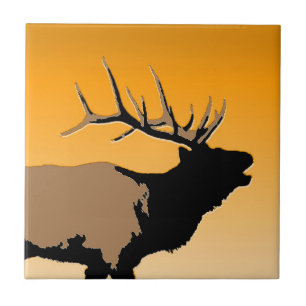 Bugling Bull Elk bij Sunset Original Wildlife Art Tegeltje