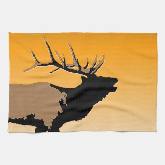 Bugling Bull Elk bij Sunset Original Wildlife Art Theedoek (Horizontaal)