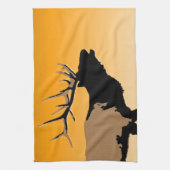 Bugling Bull Elk bij Sunset Original Wildlife Art Theedoek (Verticaal)