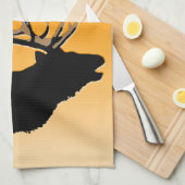 Bugling Bull Elk bij Sunset Original Wildlife Art Theedoek (Quarter Fold)