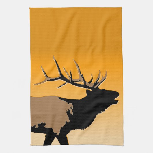 Bugling Bull Elk bij Sunset Original Wildlife Art Theedoek (Verticaal)