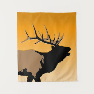 Bugling Bull Elk bij Sunset Original Wildlife Art Wandkleed