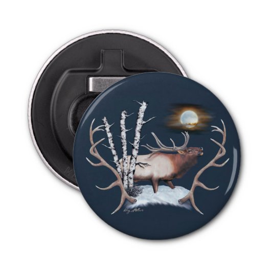 Bugling Bull Elk Button Flesopener (Voorkant)