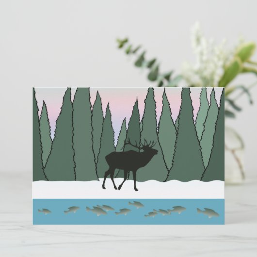 Bugling Bull Elk en Fish Kaart (Staand voorkant)