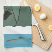 Bugling Bull Elk en Fish Kitchen Towel Theedoek (Quarter Fold)