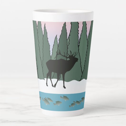 Bugling Bull Elk en Fish Latte mok (Voorkant)