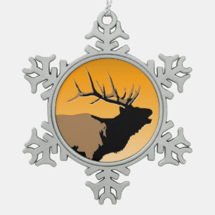 Bugling Elk bij Sunset - Original Wildlife Art Tin Sneeuwvlok Ornament