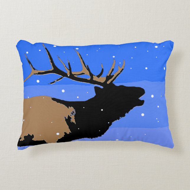Bugling Elk in Winter - Originele Wilde Kunst Accent Kussen (Voorkant)