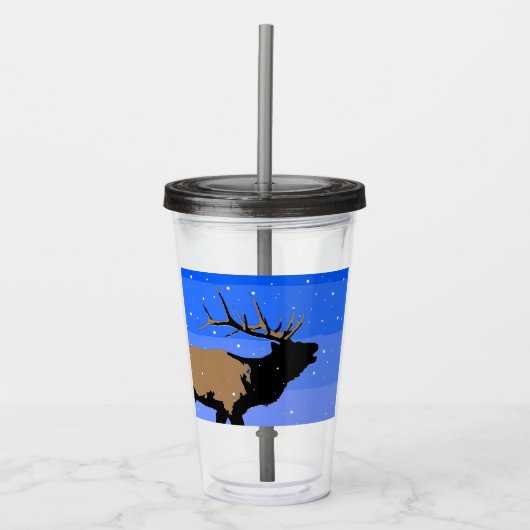 Bugling Elk in Winter - Originele Wilde Kunst Acryl Drinkbeker (Voorkant)