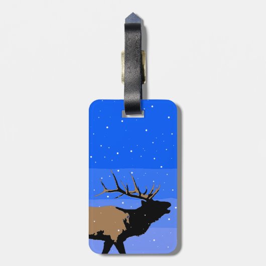 Bugling Elk in Winter - Originele Wilde Kunst Bagagelabel (Achterkant verticaal)