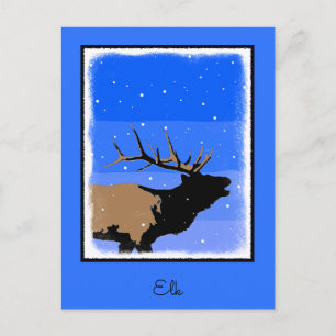 Bugling Elk in Winter - Originele Wilde Kunst Briefkaart