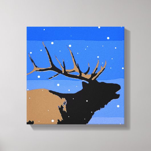 Bugling Elk in Winter - Originele Wilde Kunst Canvas Afdruk (Voorkant)
