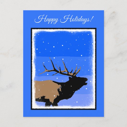 Bugling Elk in Winter - Originele Wilde Kunst Feestdagenkaart (Voorkant)