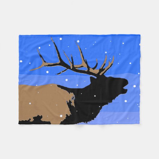 Bugling Elk in Winter - Originele Wilde Kunst Fleece Deken (Voorkant (Horizontaal))