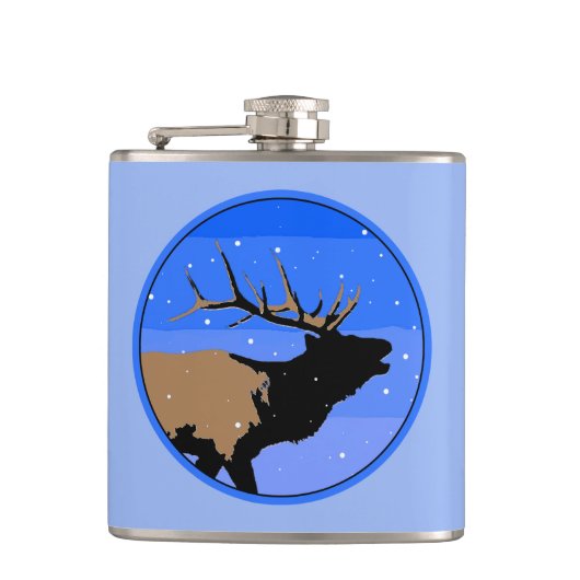 Bugling Elk in Winter - Originele Wilde Kunst Heupfles (Voorkant)