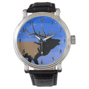 Bugling Elk in Winter - Originele Wilde Kunst Horloge