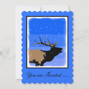 Bugling Elk in Winter - Originele Wilde Kunst Kaart