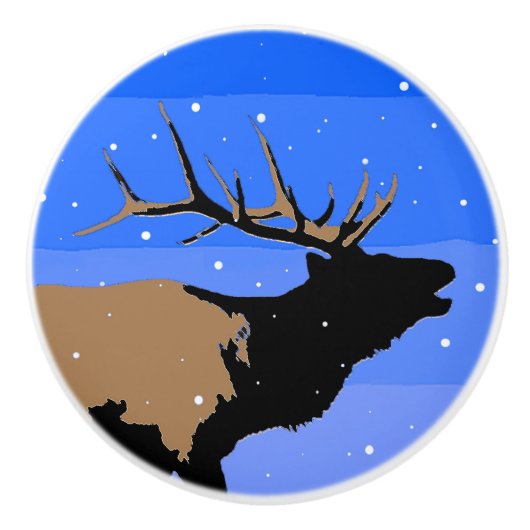 Bugling Elk in Winter - Originele Wilde Kunst Keramische Knop (Voorkant)