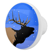 Bugling Elk in Winter - Originele Wilde Kunst Keramische Knop (Rechts)