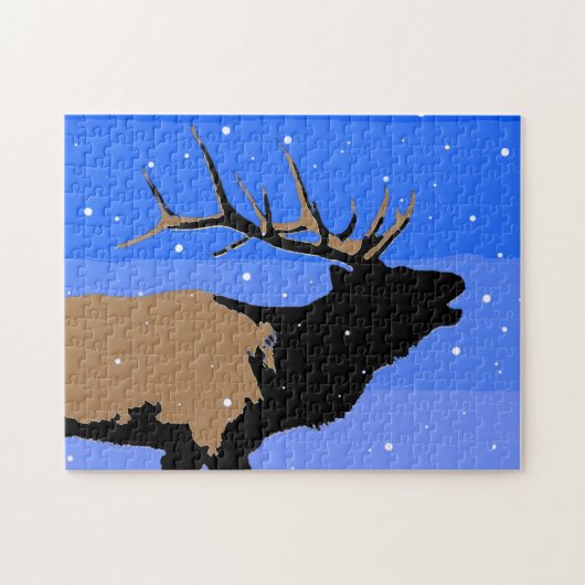Bugling Elk in Winter - Originele Wilde Kunst Legpuzzel (Horizontaal)