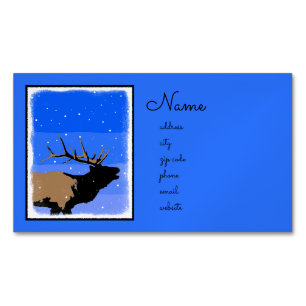 Bugling Elk in Winter - Originele Wilde Kunst Magnetisch Visitekaartje