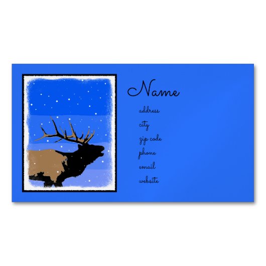 Bugling Elk in Winter - Originele Wilde Kunst Magnetisch Visitekaartje (Voorkant)