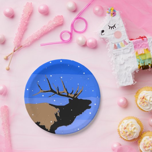 Bugling Elk in Winter - Originele Wilde Kunst Papieren Bordje (Feest)