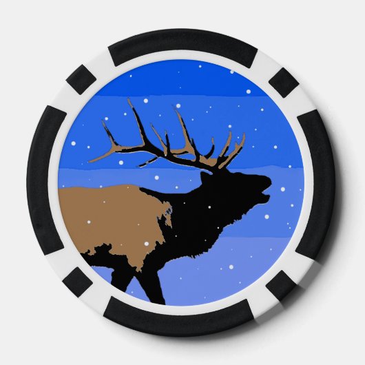 Bugling Elk in Winter - Originele Wilde Kunst Poker Chips (Achterkant)