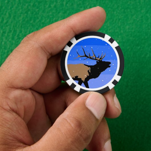 Bugling Elk in Winter - Originele Wilde Kunst Poker Chips (Hand)