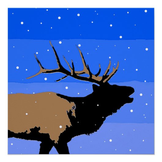 Bugling Elk in Winter - Originele Wilde Kunst Poster (Voorkant)