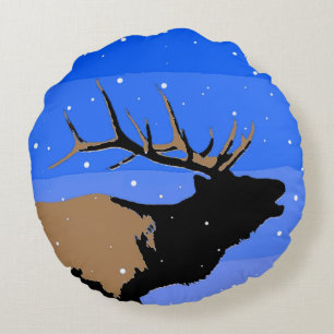 Bugling Elk in Winter - Originele Wilde Kunst Rond Kussen