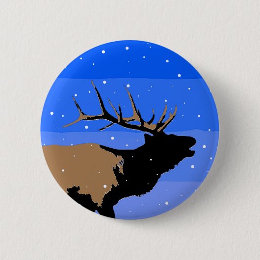 Bugling Elk in Winter - Originele Wilde Kunst Ronde Button 5,7 Cm (Voorkant)