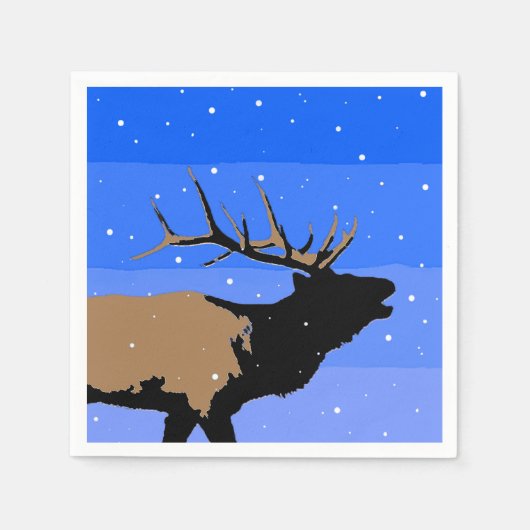 Bugling Elk in Winter - Originele Wilde Kunst Servetten (Voorkant)