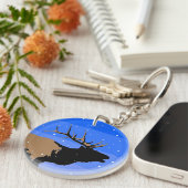 Bugling Elk in Winter - Originele Wilde Kunst Sleutelhanger (Voorkant Rechts)
